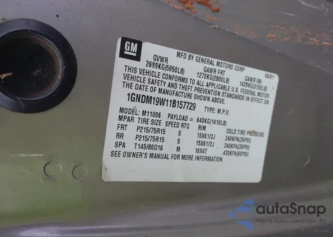 2001 Chevrolet Astro Ls from USA, damaged, VIN 1GNDM19W11B157729